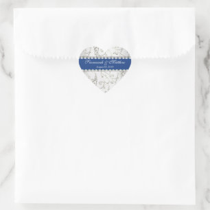 Silver Save the Date Lapis Blue Wedding Siegel Herz-Aufkleber