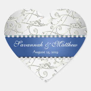 Silver Save the Date Royal Blue Wedding Siegel Herz-Aufkleber
