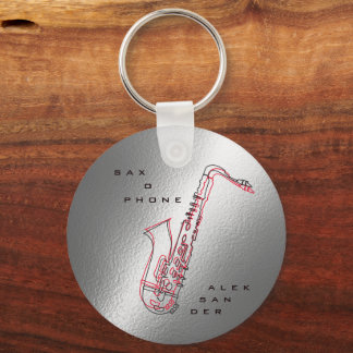 Silver Saxophone Illustration Moderner Saxophonist Schlüsselanhänger
