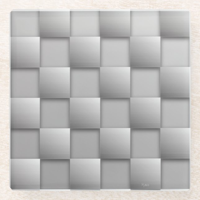 Silver Schachbretts Glass Untersetzer (Vorderseite)