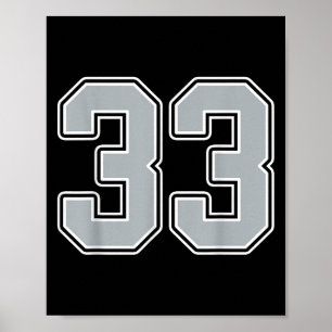 Silver Schwarz-weiß Number 33 Jersey Player Unifor Poster