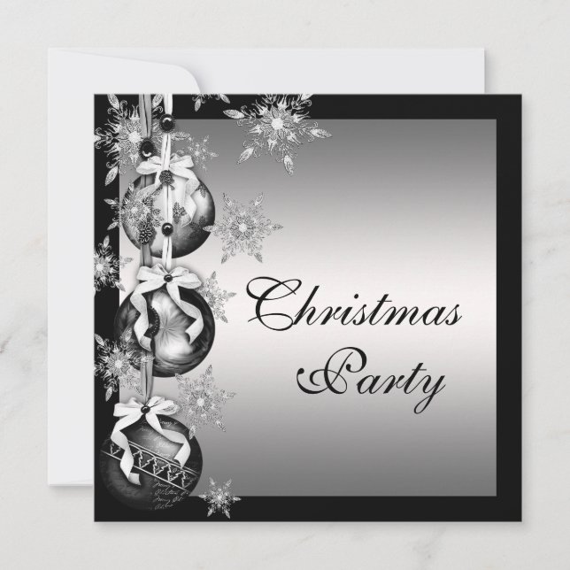 Silver Schwarz-weiß Snowflakes Weihnachtsfest Part Einladung (Vorderseite)