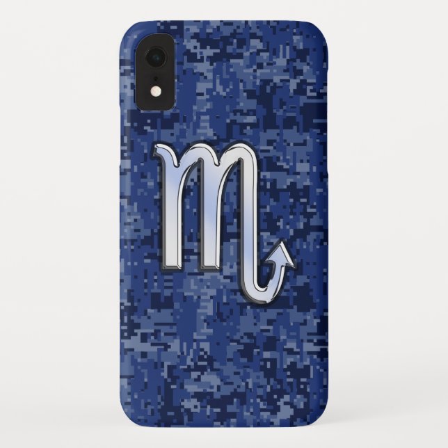 Silver Scorpio Zodiac Sign auf Blue Camouflage Case-Mate iPhone Hülle (Rückseite)