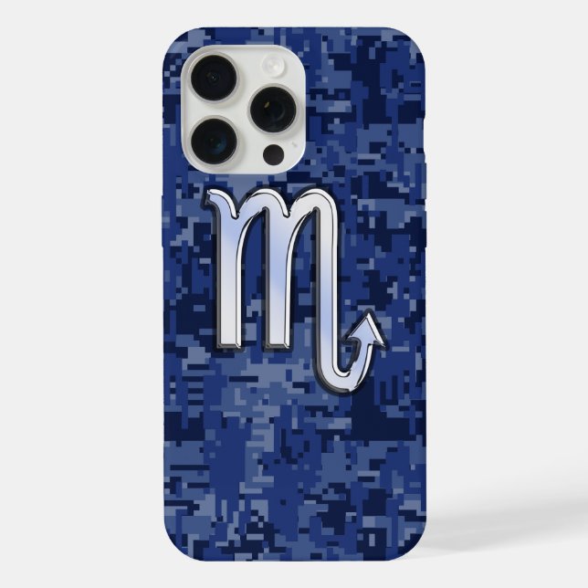 Silver Scorpio Zodiac Sign auf Blue Camouflage iPhone Hülle (Rückseite)