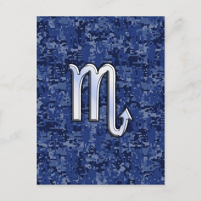Silver Scorpio Zodiac Sign auf Navy Blue Camouflag Postkarte (Vorderseite)