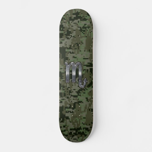 Silver Scorpio Zodiac Signage Woodland Digitale Ca Skateboard (Vorderseite)