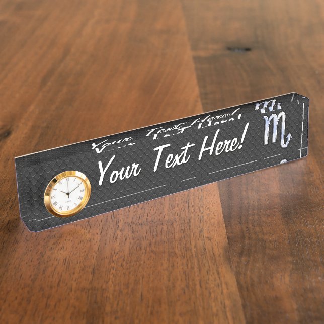 Silver Scorpio Zodiac Signieren schwarze Schlangen Namensplakette (Seite)