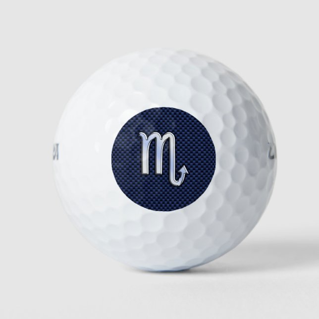 Silver Scorpio Zodiac Symbol Navy Carbon Fibre Golfball (Vorderseite)