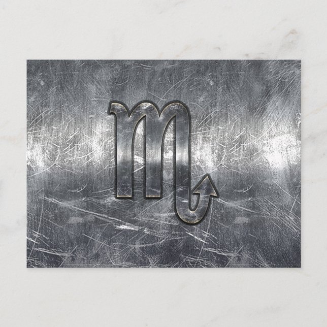 Silver Scorpio Zodiac-Zeichen gestörter Metalstil Postkarte (Vorderseite)