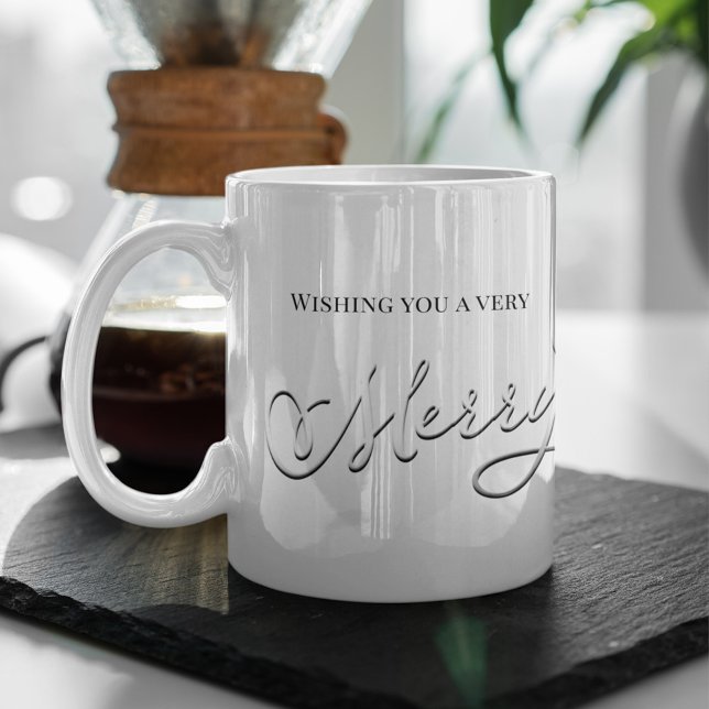 Silver Script Frohe Weihnachten Custom Kaffeetasse (Wishing you a Merry Christmas custom holiday mug)
