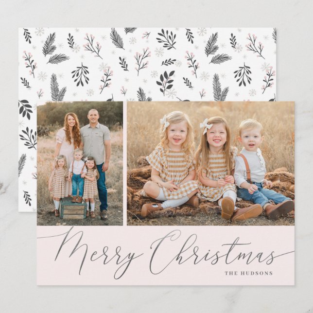 Silver Script Frohe Weihnachten Elegant 2 Foto (Vorne/Hinten)