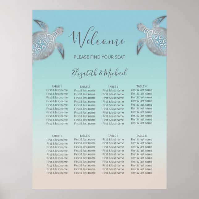 Silver Sea Turtles Beach Hochzeit Poster (Vorne)