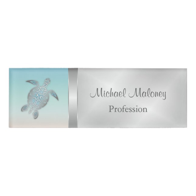 Silver Sea Turtles Modern Beach Realtor Namenschild (Vorderseite)