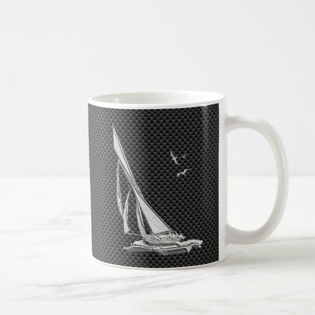 Silver Segelboot auf Carbon Fiber Decke Kaffeetasse (Rechts)
