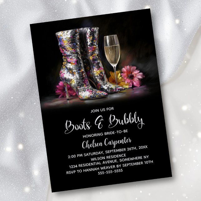 Silver Sequin Boots and Bubbly Bridal Shower Einladung (Von Creator hochgeladen)