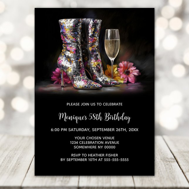 Silver Sequin Boots Any Age Birthday Party Einladung (Von Creator hochgeladen)