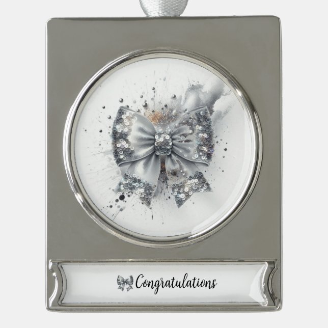Silver Sequin Bow Radiant Glückwunsch Banner-Ornament Silber (Vorderseite)