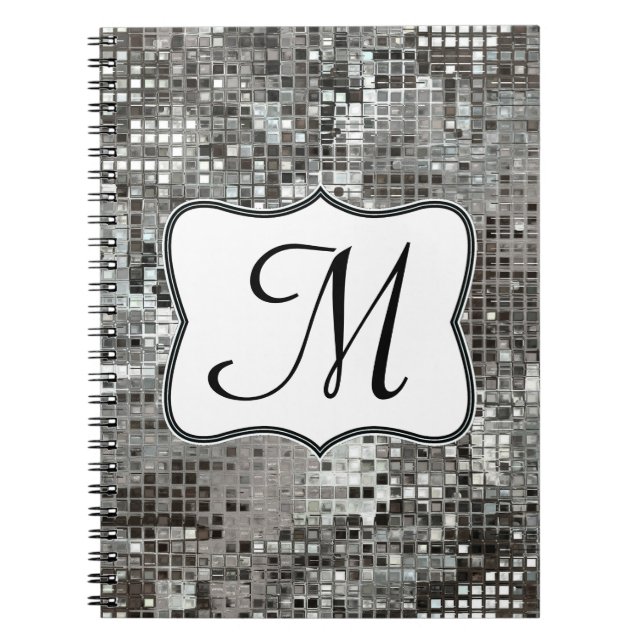 Silver Sequin Dazzle Monogram, erstes Notizbuch Notizblock (Vorderseite)