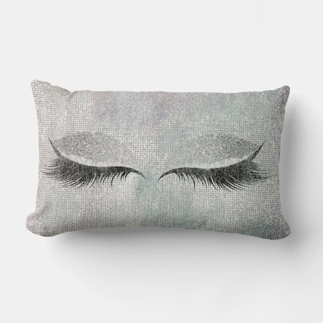 Silver Sequin Glitzer Black Painting Makeup Lashes Lendenkissen (Vorderseite)