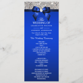 Silver Sequin Royal Blue Bow Wedding Program Programm