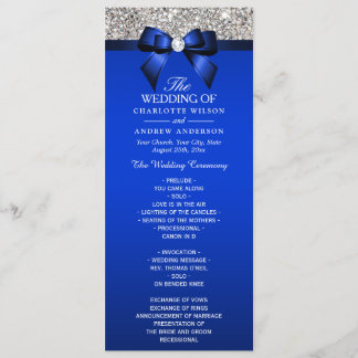 Silver Sequin Royal Blue Bow Wedding Program Programm