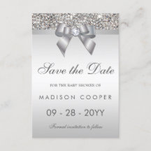 Silver Sequins Bling Bow Save the Date Babydusche