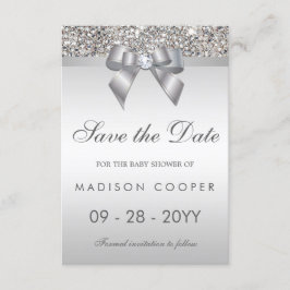 Silver Sequins Bling Bow Save the Date Babydusche