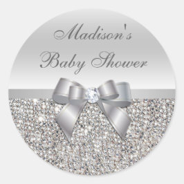 Silver Sequins Bow Baby Shower Stickers