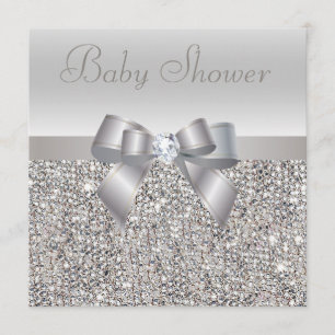 Silver Sequins, Bow & Diamond Baby Dusche Einladung