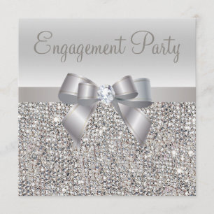 Silver Sequins, Bow & Diamond Engagement Party Einladung