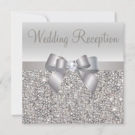 Silver Sequins, Bow & Diamond Wedding Reception Einladung