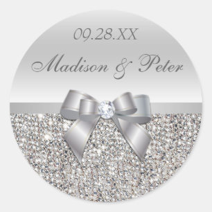 Silver Sequins Bow Wedding Favor Stickers