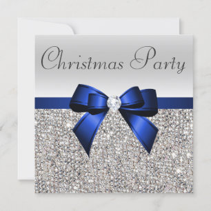 Silver Sequins Christmas Party Blue Diamond Bow Einladung