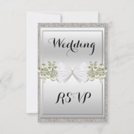 Silver Sequins & Floral Gemes Glitzer Bow UAWG RSVP Karte