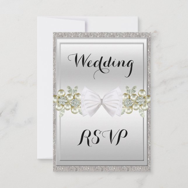 Silver Sequins & Floral Gemes Glitzer Bow UAWG RSVP Karte (Vorderseite)