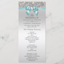 Silver Sequins Light Aquamarin Bow Wedding Program Programm
