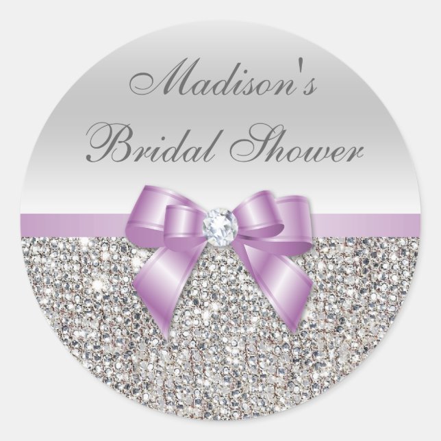 Silver Sequins Lilac Bow Brautparty Stickers (Vorderseite)