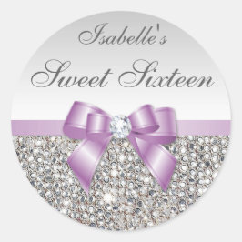 Silver Sequins Lilac Bow Diamond 16 . Geburtstag Runder Aufkleber
