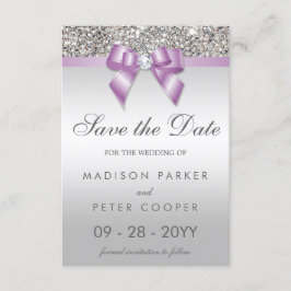 Silver Sequins Lilac Bow Save the Date Wedding