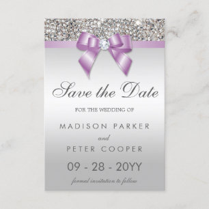 Silver Sequins Lilac Bow Save the Date Wedding