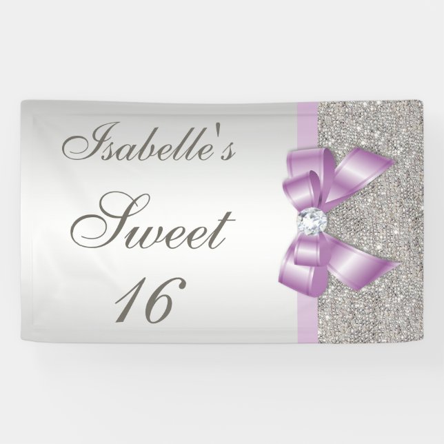 Silver Sequins Lilac Imitats Bow Sweet 16 Banner (Horizontal)