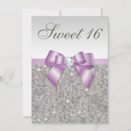Silver Sequins Lilac Imitats Bow Sweet 16 Einladung