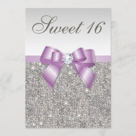 Silver Sequins Lilac Imitats Bow Sweet 16 Einladung