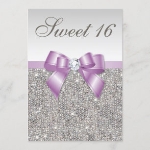 Silver Sequins Lilac Imitats Bow Sweet 16 Einladung