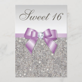 Silver Sequins Lilac Imitats Bow Sweet 16 Einladung