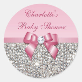 Silver Sequins Pink Bow Diamond Baby Dusche Runder Aufkleber