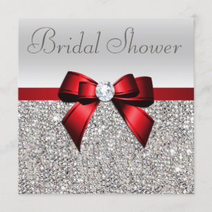 Silver Sequins Red Bow Diamond Brautparty Einladung