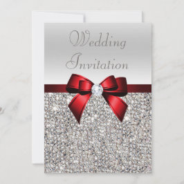 Silver Sequins Royal Red Bow und Diamond Wedding Einladung