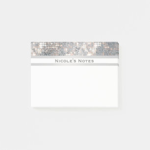 Silver Sequins Sparkle Glam Trendy Personalisiert Post-it Klebezettel