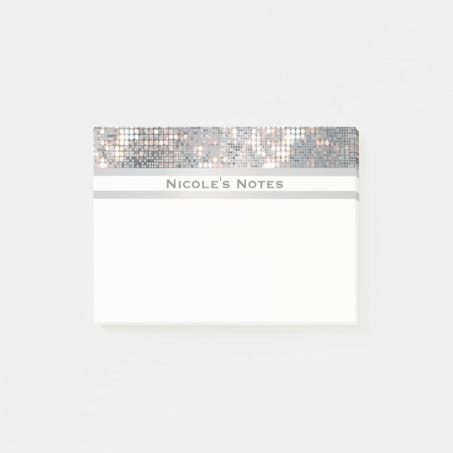 Silver Sequins Sparkle Glam Trendy Personalisiert Post-it Klebezettel (Vorderseite)